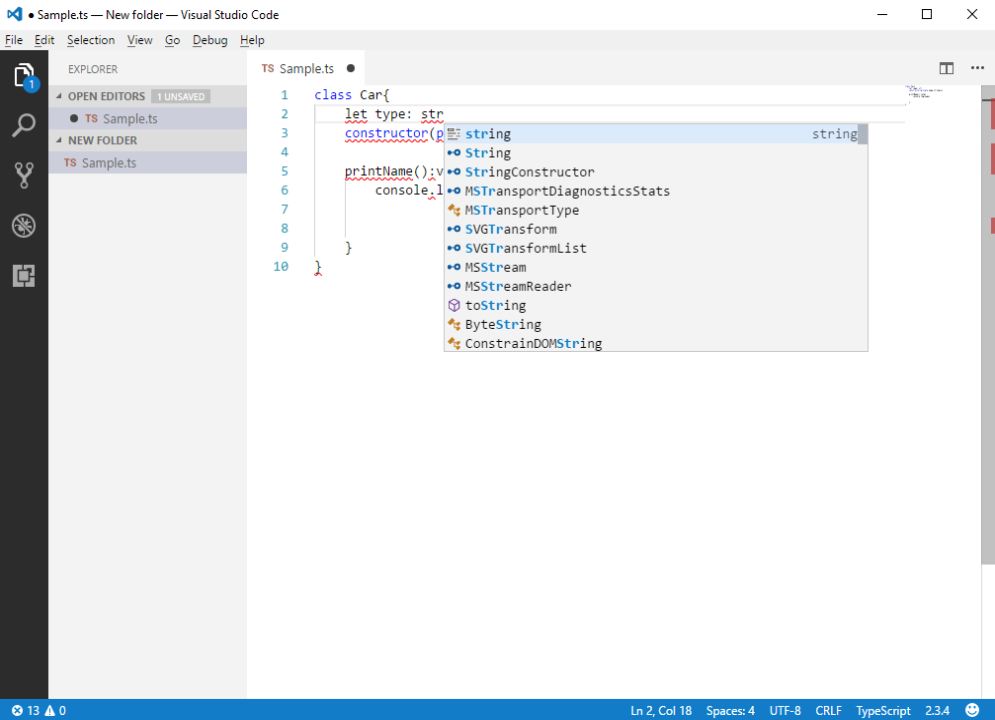 TypeScript file opened in VS Code