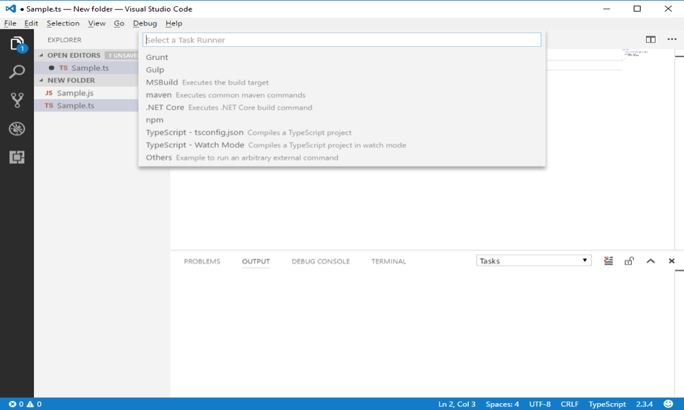 visual studio code debug no task runner configured