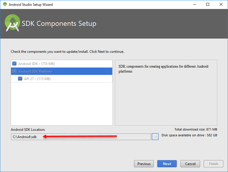 Setting the SDK installation path for Windows