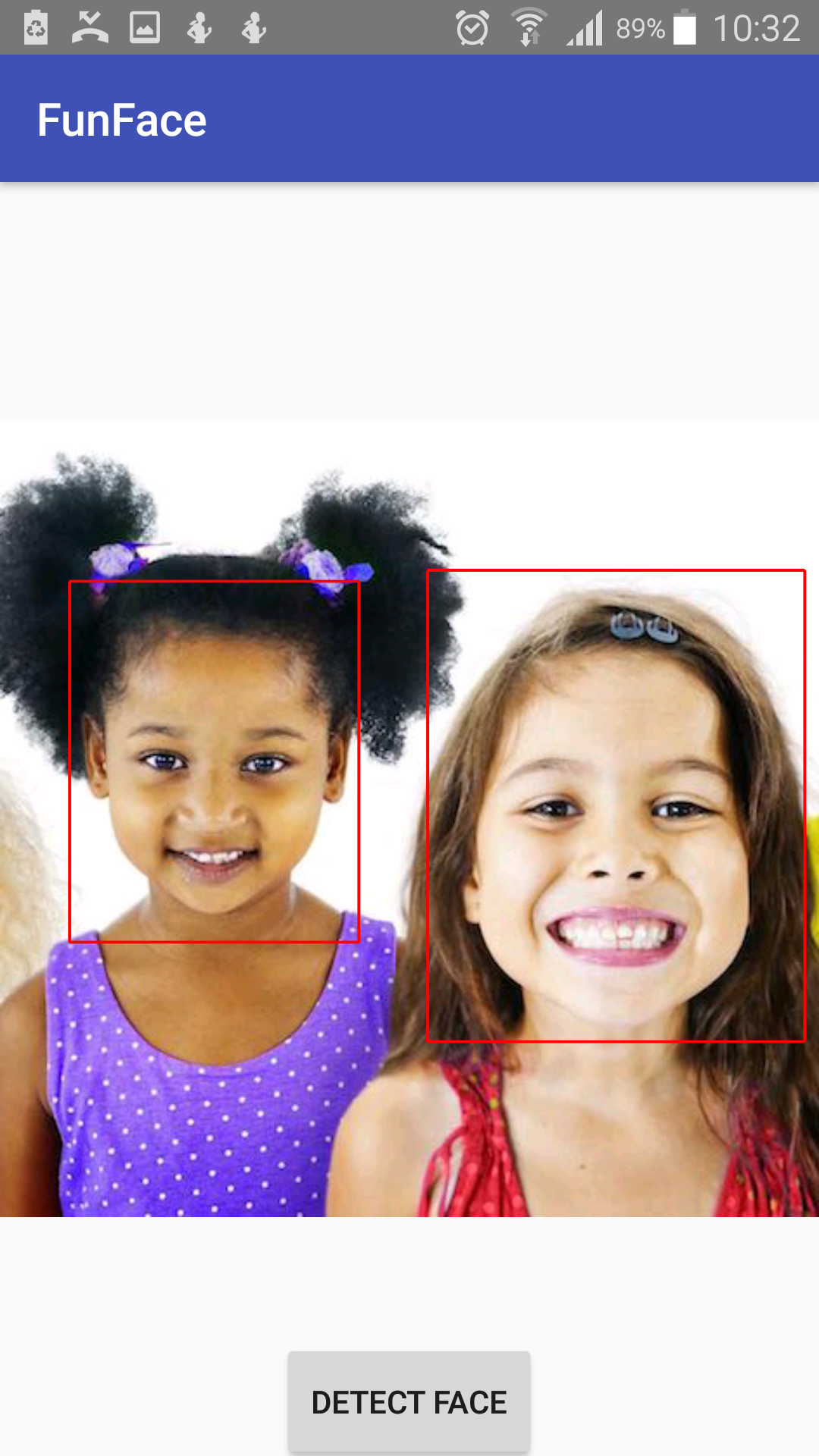 app detect the face and a square box