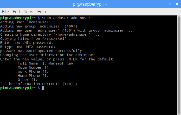 raspberry pi create new sudo user